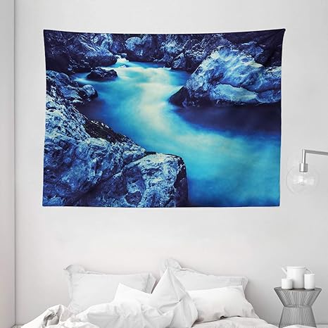 Amazon ウォーターフォールインテリアタペストリーby Ambesonne フリーズ危険な湖の大気のa Cave And Snow On The Rocks 壁吊り寮の寝室リビングルーム80 Wx60lインチ ブルーとブラック インテリア オンライン通販