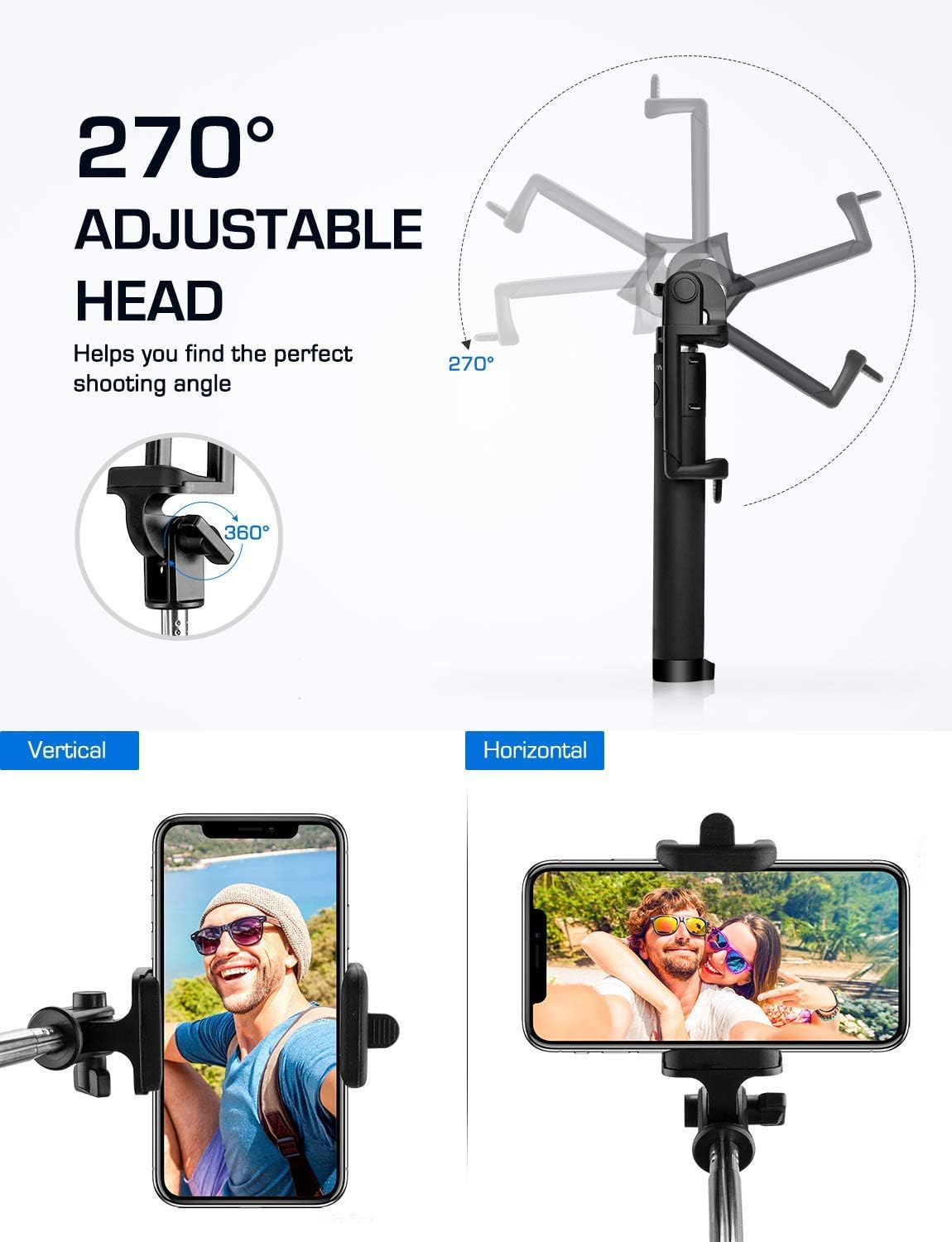 Mpow Selfie Stick, Lightweight Extendable 31.9 Inch Monopod with Bluetooth Remote Compatible iPhone12/12 Pro/SE /11/ Max/ XS/Max/XR/X/8/8P/7/7P/6S, Galaxy S20/S10/ S10 Plus/S9/8/7/6 and More, Black