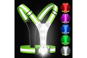 Zacro LED Reflective Running Vest with 11 Modes - 500LM High Visibility Running Light for Runners, USB Rechargeable Light Up 
