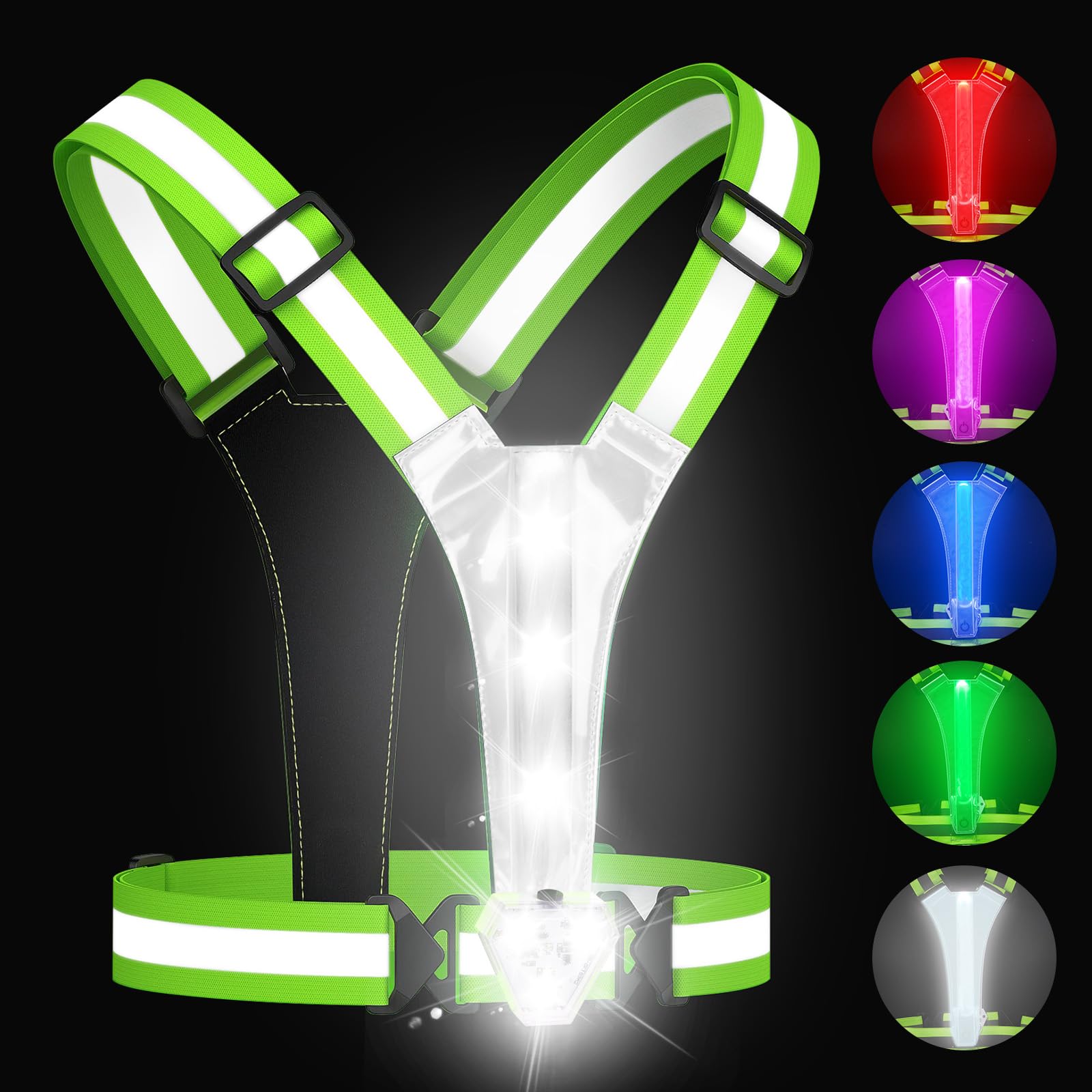 Photo 1 of Zacro LED Reflective Vest with Chest Light 500LM, 5 RGB Colors High Visibility Rechargeable Light Up Running Vest IPX4 Night Safety Running Gear for Dog Walking, Cycling, Adjustable for Men Women Kids