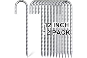 OK5STAR Rebar Stakes 12 Inch, 12 Pack Galvanized Tent Stakes Heavy Duty Ground Stakes, J Hook Metal Fence Stakes for Ground, Outdoor Decoration, Wire Fencing, Gardening