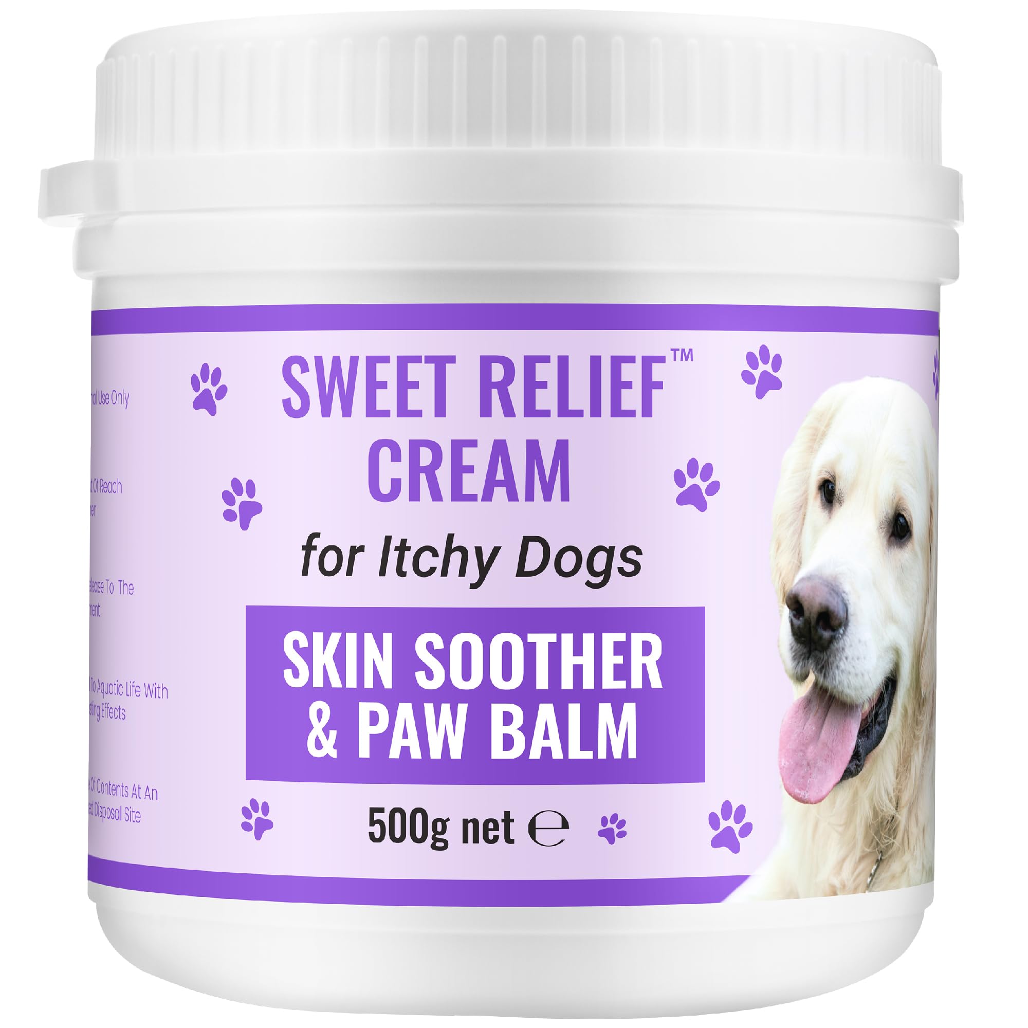 Sweet Relief® - Soothing Itchy Dog Skin Cream & Dog Paw Balm -Ultimate Antiseptic Cream for Dogs Perfect for Itchy Dog Skin Relief Essential in Dog First Aid Kit, Benzyl Benzoate, Dry Skin Care - 500g