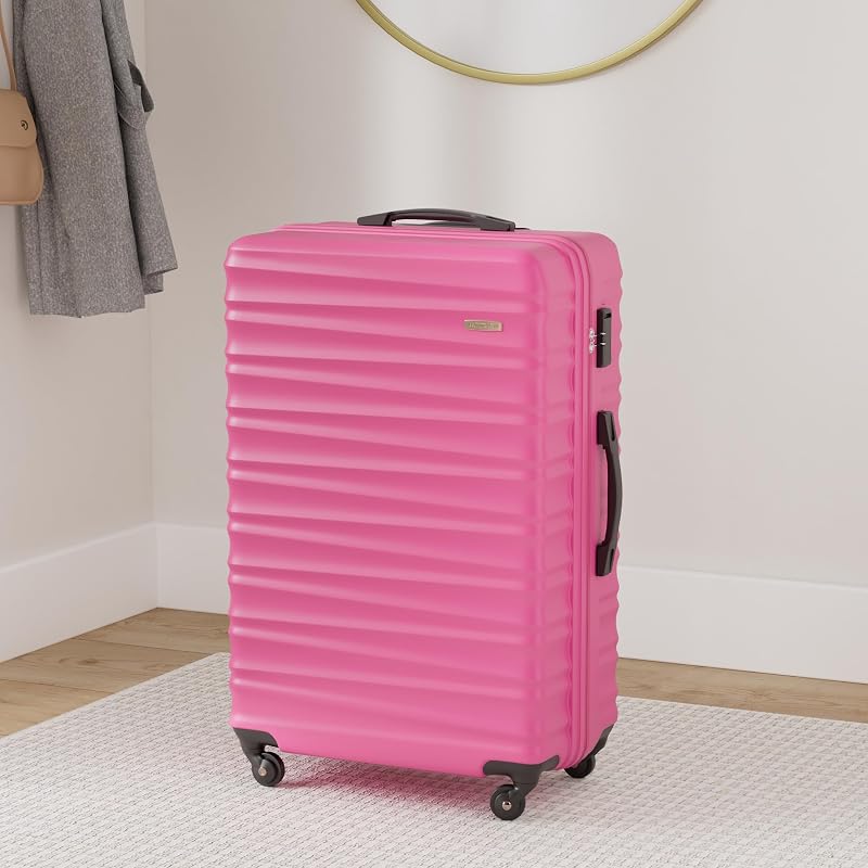Valigia da viaggio grande trolley valigia check-in guscio rigido ABS 4 ruote piroettanti chiusura a combinazione maniglia telescopica Groove Line rosa Ryanair/ITA Airways/easyJet/Wizz Air