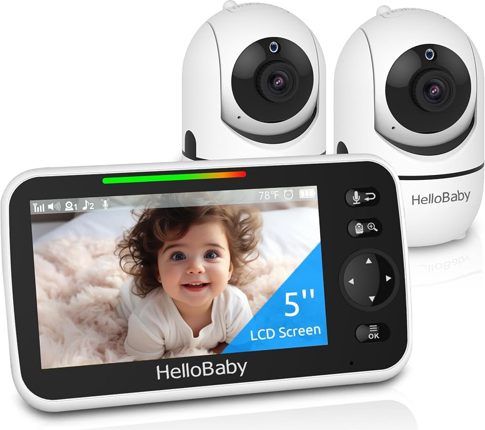 HelloBaby No WiFi Baby Monitor 2 Cameras and Audio HB6550, 5" Video Screen | Trusted by 10M+ Families, Private No-WiFi, 2-Roo