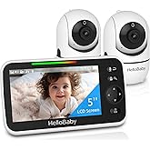 HelloBaby Upgrade 5’’ Baby Monitor with 30-Hour Battery, 2 Cameras Pan-Tilt-Zoom, 1000ft Range Video Audio Baby Monitor No Wi