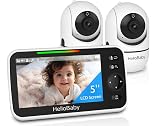 HelloBaby Upgrade 5’’ Baby Monitor with 30-Hour Battery, 2 Cameras Pan-Tilt-Zoom, 1000ft Range Video Audio Baby Monitor No WiFi, VOX, Night Vision, 2-Way Talk, 8 Lullabies and Temperature