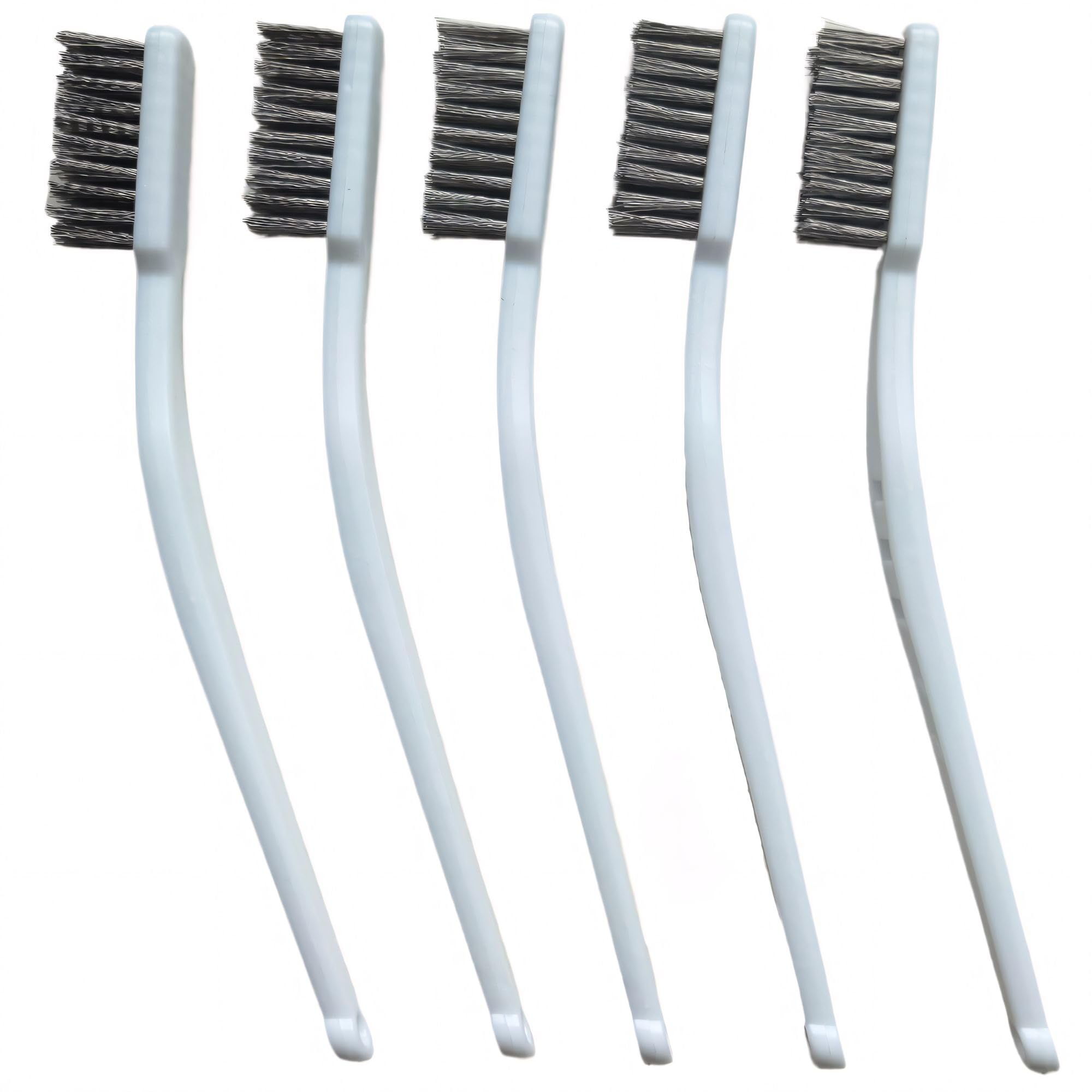 Photo 1 of Stainless Steel Wire Brushes - Heavy-Duty Reinforced Bristle Cleaning Brushes for Kitchen, Industrial Use, Walnut Carving Gaps, Rust Removal & Polishing (5-Pack, 18cm White Handle)