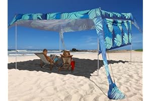 EASIERHIKE Beach Canopy Tent Shade with Sidewalls 10x10FT, 6.6FT Tall, UPF50+ Sun Shelter, Windproof & Water Resistant, Includes Guylines Sand Shovel Stability Poles, Easy Up for Beach Outdoor Camping Backyard