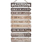 PEKCARGO Bathroom Wall Decor Funny Bathroom Signs Bathroom Rules Pictures Wall Art Decor Rustic Farmhouse Toilet Decor Wooden Sign (Brown)