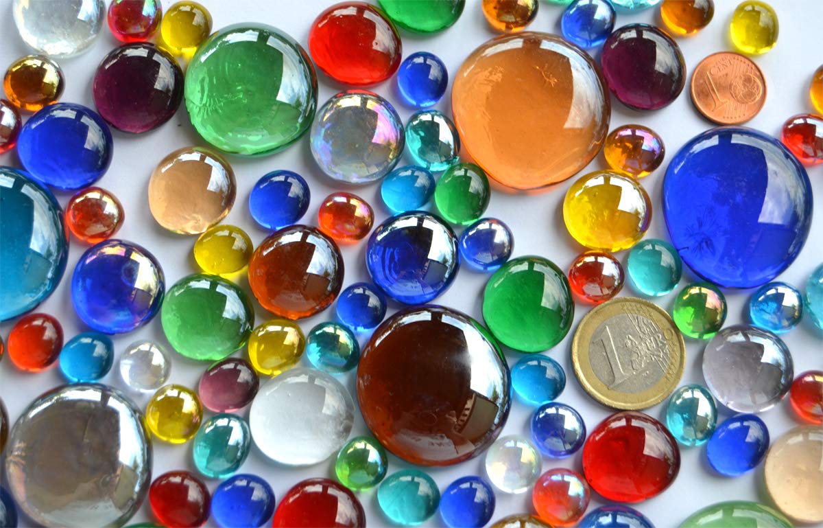 176 g colourful glass pebbles in 3 different sizes, 1-3 cm decorative mosaic stones, approx. 66 pieces