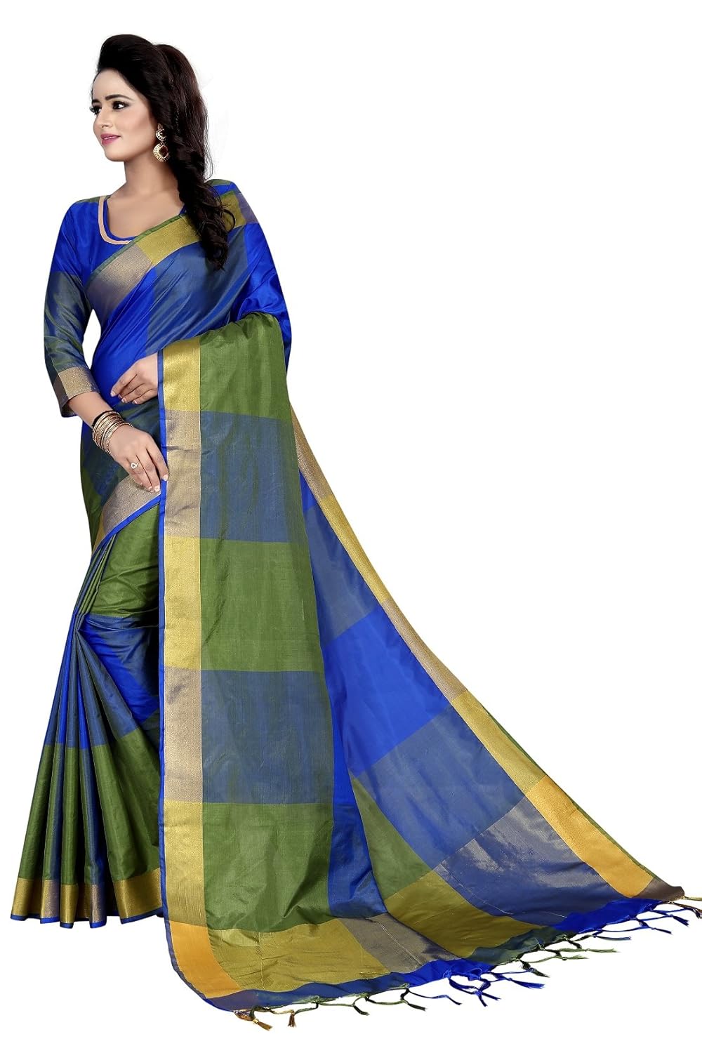 j b fashion women's multi colour cotton silk saree with blouse material