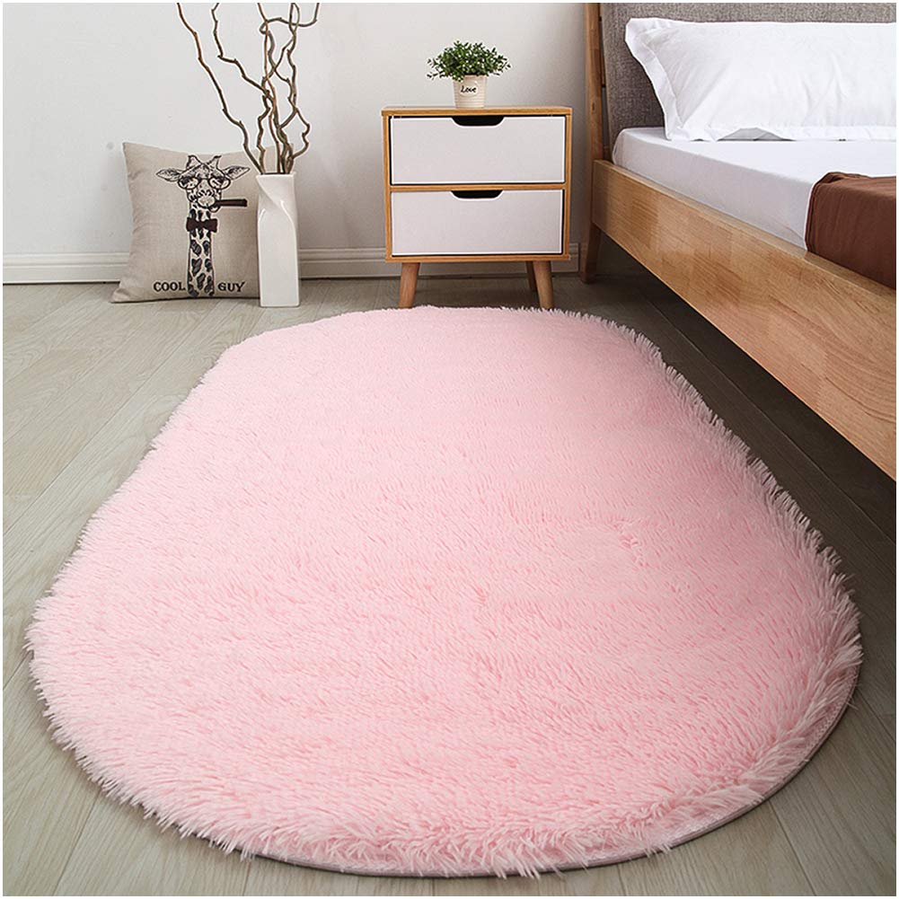 Softlife Fluffy Area Rugs for Bedroom 2.6' x 5.3' Oval Shaggy Floor Carpet Cute Rug for Girls Room Kids Room Living Room Home Decor, Pink