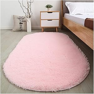 Softlife Fluffy Area Rugs for Bedroom 2.6' x 5.3' Oval Shaggy Floor Carpet Cute Rug for Girls Room Kids Room Living Room Home Decor, Pink