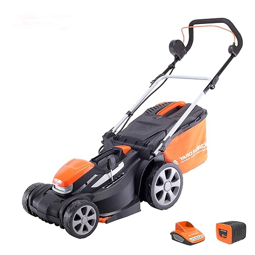 Yard Force 40V 34cm Cordless Lawnmower with lithium ion battery & quick charger LM G34A - GR 40 range, orange