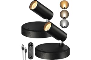 EZVALO Spotlights Indoor with Remote, 5500mAh Rechargeable Picture Lights, Wireless LED Uplighting with Timer＆Dimmable, 3CCT, Display Lights for Plant Painting, Artwork, Accent Lighting (2Pack-Black)