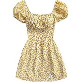 Floerns Women's Floral Square Neck Puff Sleeve Dress Vacation A Line Short Dresses