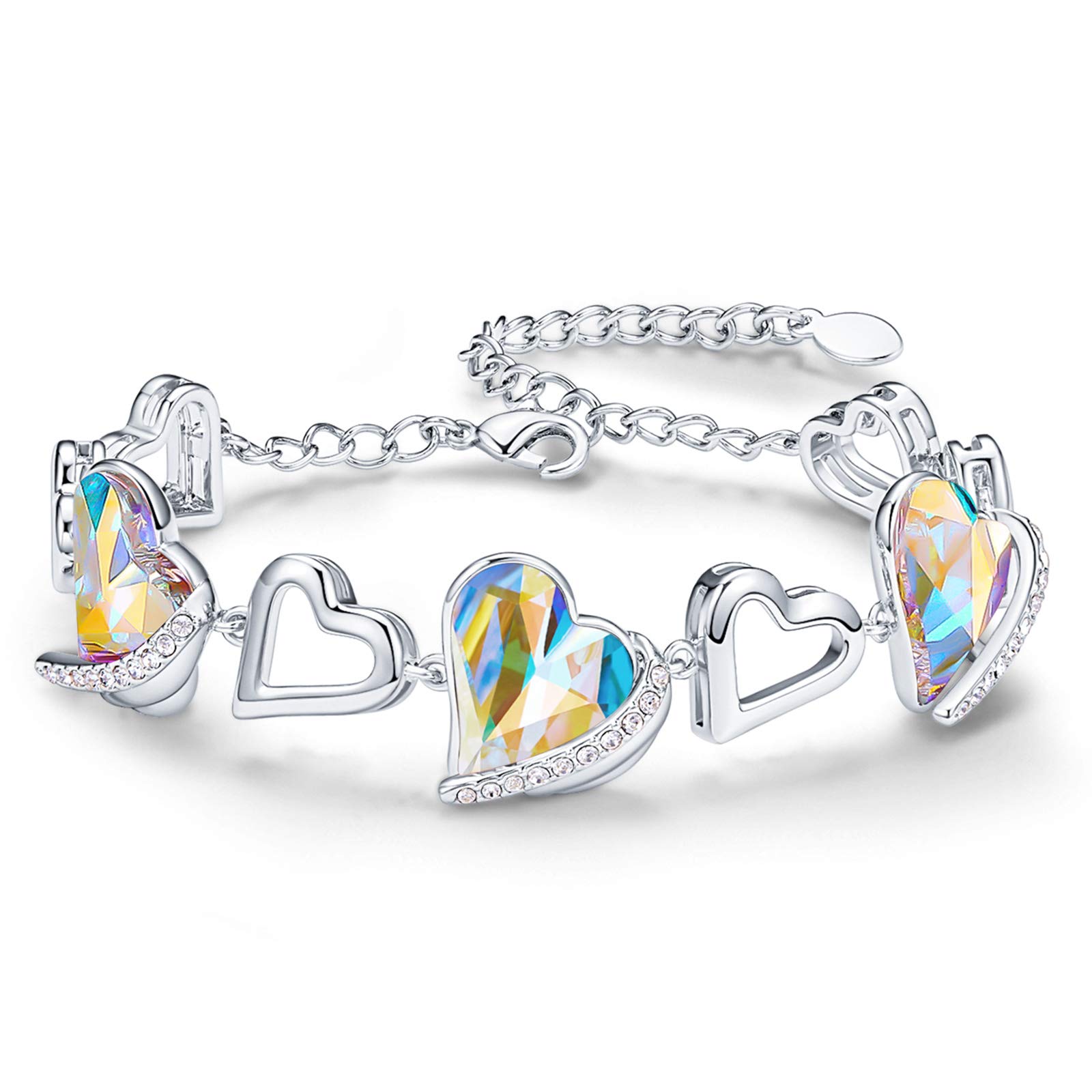 CDE Heart Bracelets for Womens, Adjustable Bracelet with Love Heart Crystal,18K Jewellery for Ladies,Anniversary Birthday Mothers Day Gifts for Girlfriend Wife Mum — image 1