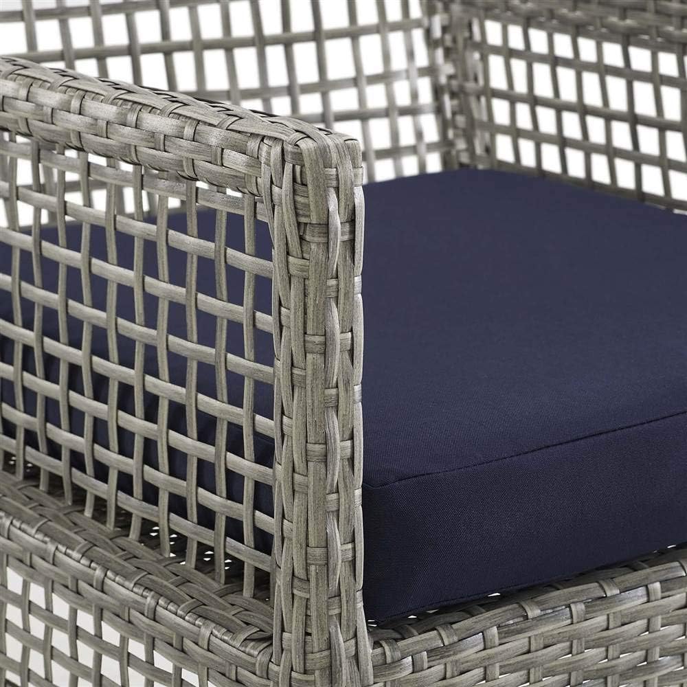 Modway Aura Wicker Rattan Outdoor Patio Dining Arm Chair with Cushion in Gray Navy : Garden & Outdoor