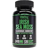 VitaRaw Organic Irish Sea Moss Capsules 2400 mg - Burdock Root and Bladderwrack Powder Real Seamoss Pills for Immune Support, Joint and Gut Health Help - Raw Sea Moss Advanced Herbal Supplement