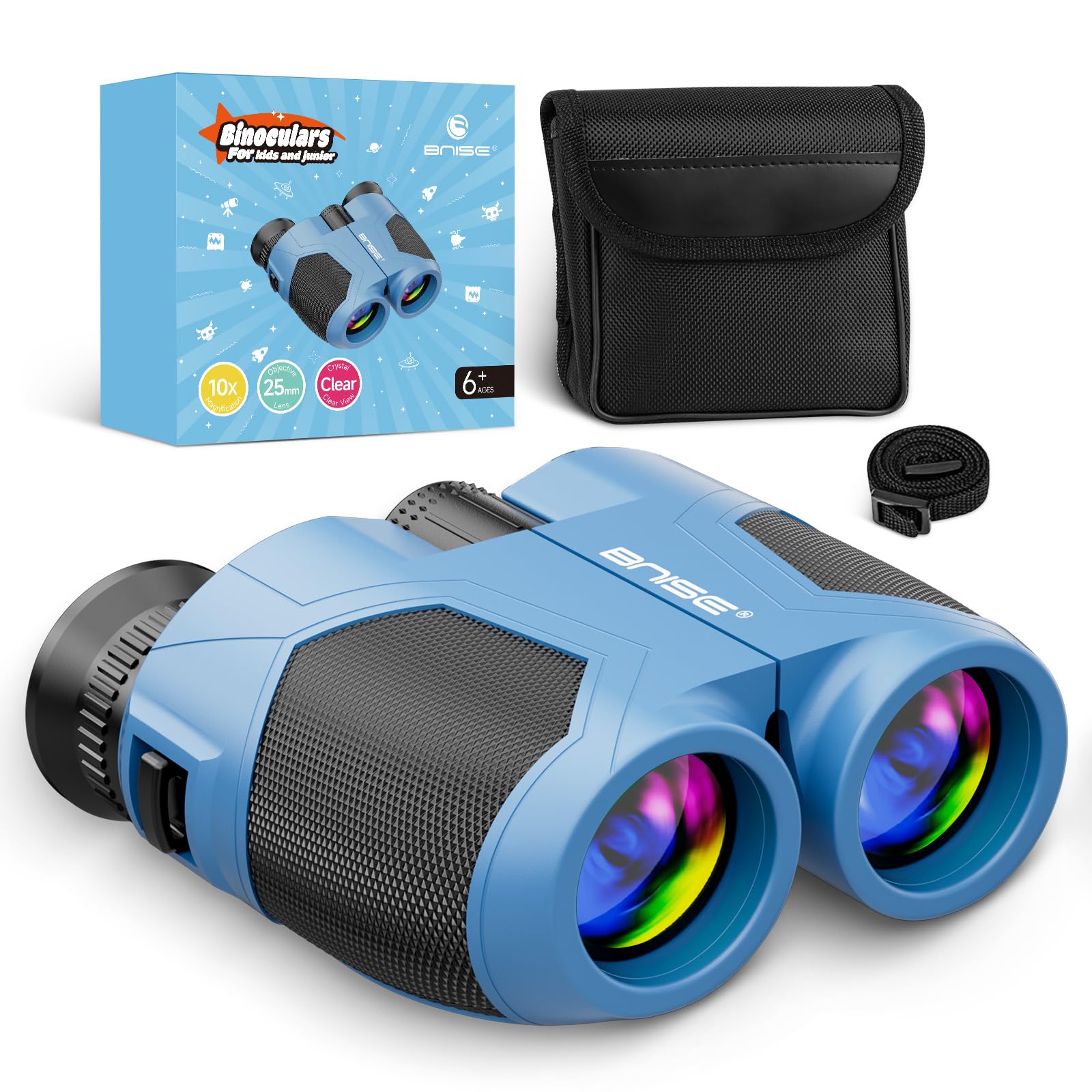 BNISE Compact Binoculars for Adults & Kids, 10x25 Real Optics for Outdoor, Travel & Camping, Blue