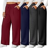 Evervibe 4 Pack Women's Plus Size Pants, Wide Leg Lounge Pants Drawstring Yoga Sweatpants Casual Workout Joggers with Pockets