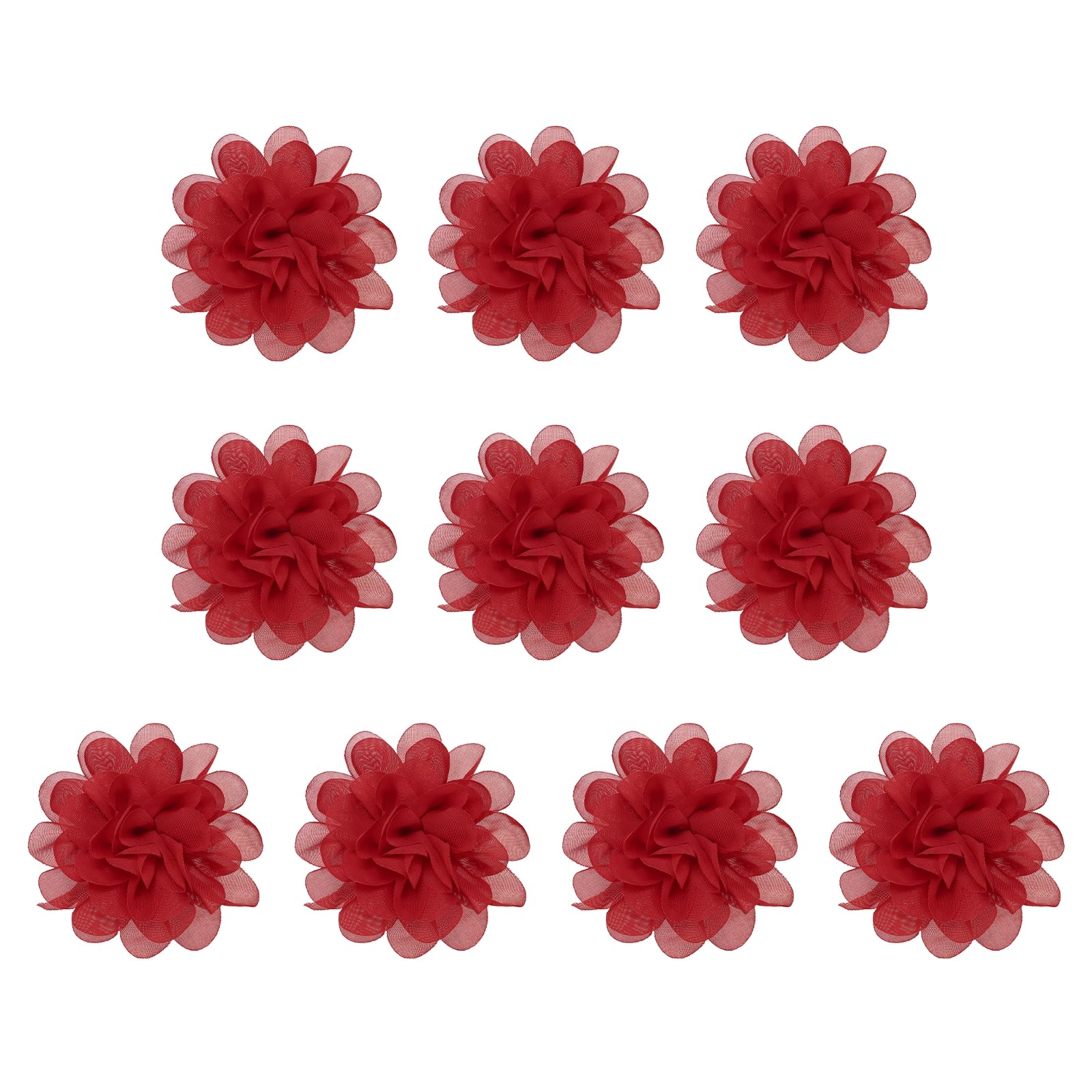 PATIKIL 3.9" Chiffon Flowers, 10 Pcs Mesh Fabric Flowers Sewing Fabric Appliques Headband Embellishments for DIY Craft Wedding Decor, Red