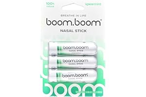 BoomBoom Nasal Stick | Vapor Flow Technology | Cool Refreshing Sensation | Natural Mood Boost | Simple Ingredients | Essential Oils + Menthol Inhaler (Spearmint)