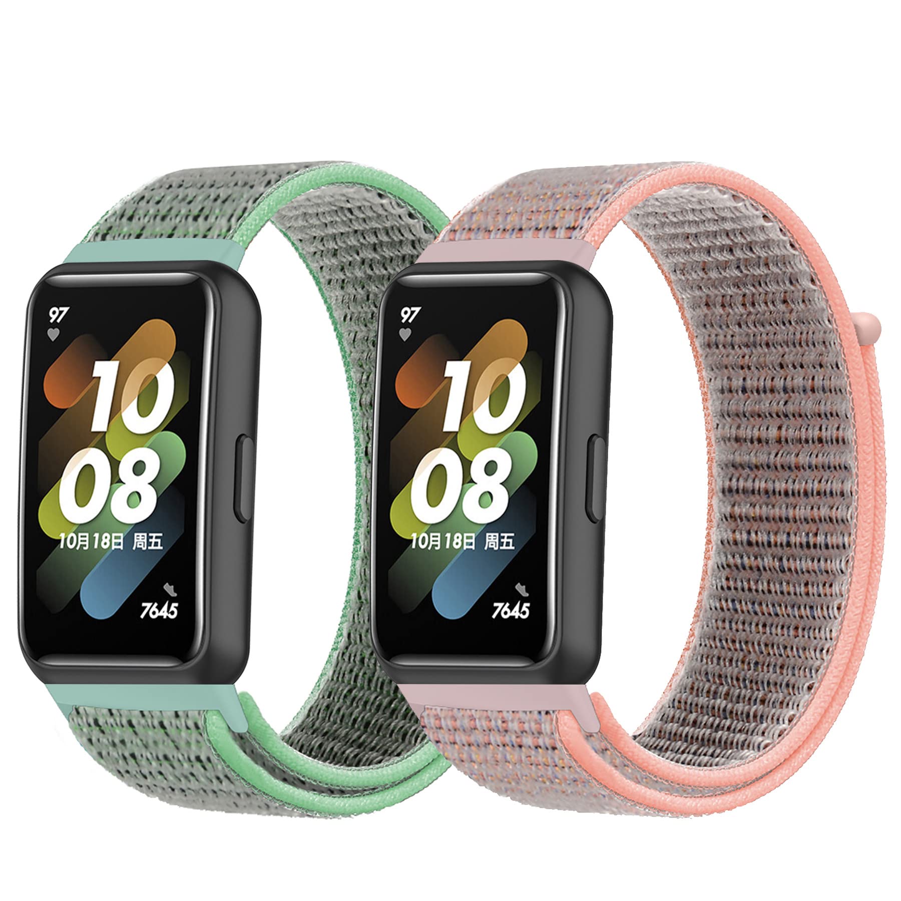 Keecuty Pack of 2 Smartwatch Replacement Bands, Nylon Wristbands for Huawei Band 7, Nylon Adjustable Velcro Replacement Strap Sport Loop Soft Compatible with Huawei Band 7