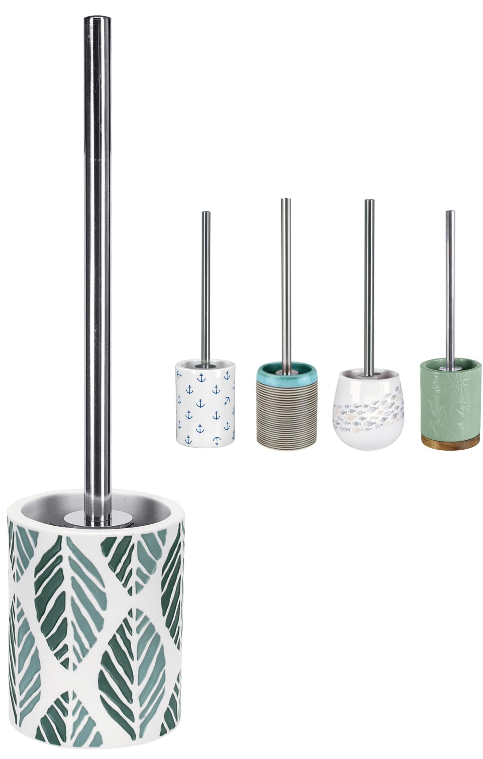 KW Luxury Ceramic/Porcelain/Stoneware Toilet Brush and Holder (Tropical Leaf)