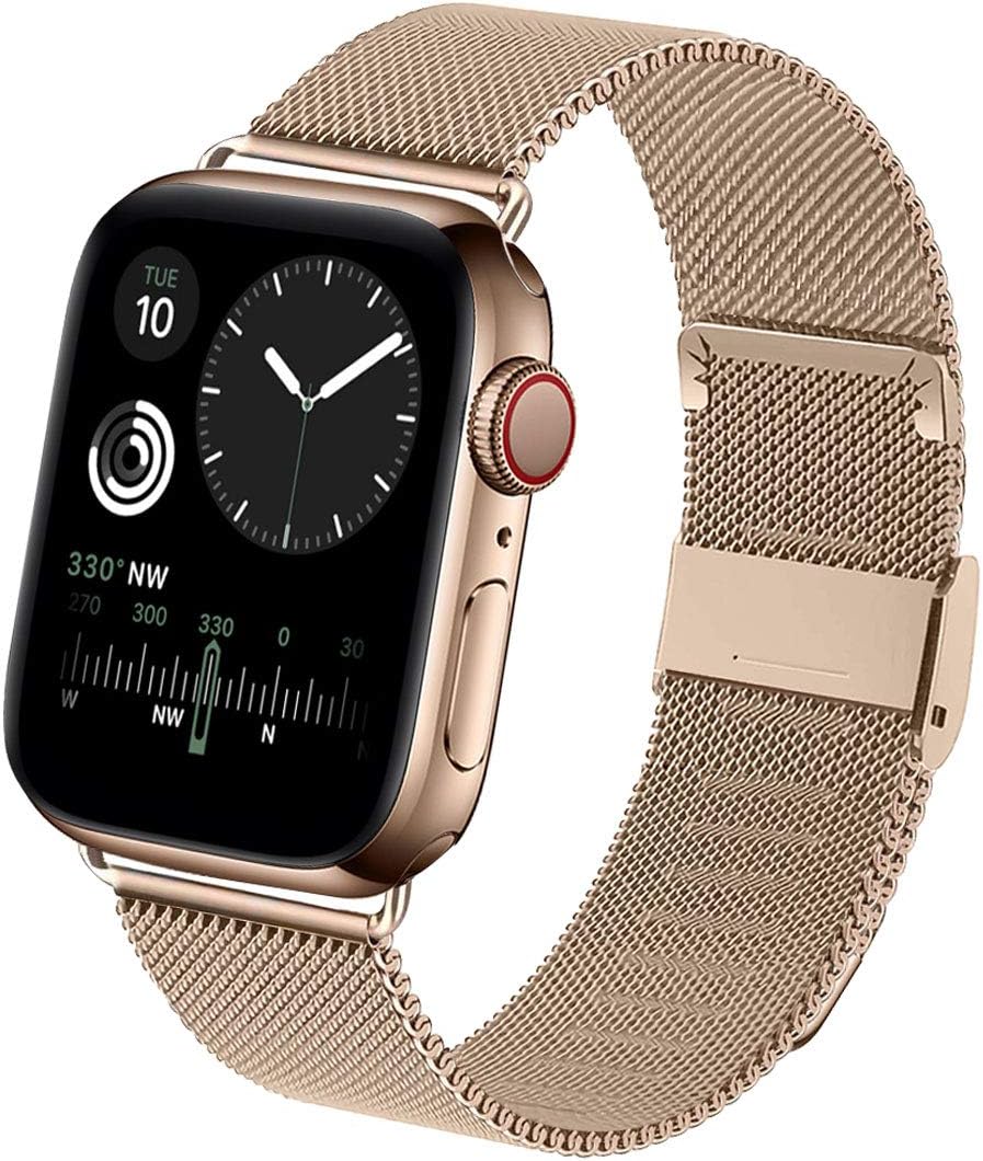 RUOQINI Compatible with Apple Watch Band 38mm 40mm 42mm 44mm, Stainless Steel Loop Replacement Wristband for iWatch Series 4/3/2/1