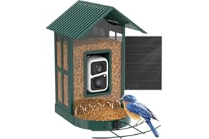 Soliom- Bird Feeder with Camera, 5W Solar Powered, AI Identify Species, Smart Wild Bird Watching, 2K Live View, Instant Arrival Alerts,Large 2.7L Seed Capacity, Metal Squirrel Chew-Proof - BF08 Green