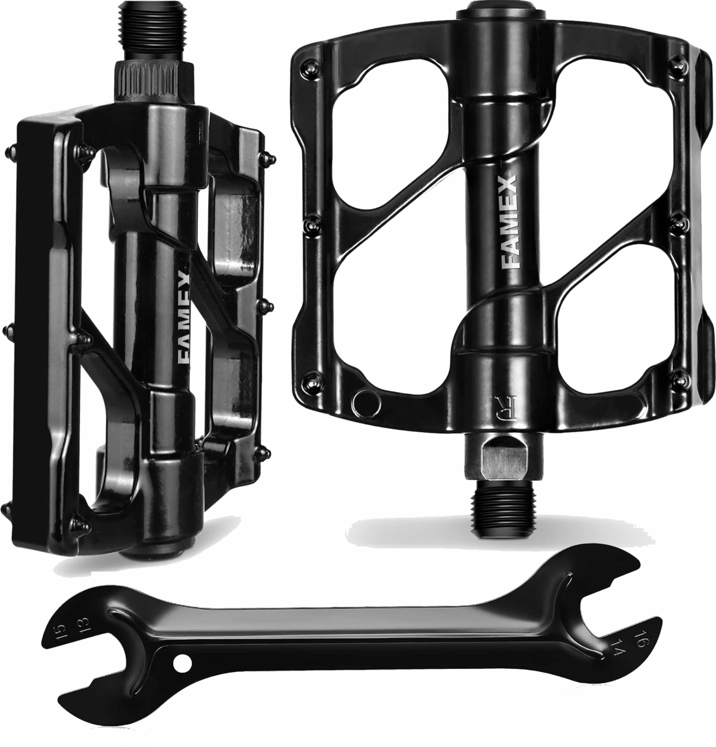 FAMEX RIDE Premium Bike Pedals, 3 Sealed Bearings Bicycle Pedals, 9/16inch Threads of Bike Flat Pedal, Aluminum Alloy Bicycle Cycling Pedals + The Wrench