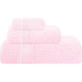 Belizzi Home Ultra Soft 3 Pack Cotton Towel Set, Contains a Bath Towel 28x55 inch, a Hand Towel 16x24 inch & a Wash Coth 12x12 inch, Ideal Everyday use, Compact & Lightweight - Pink