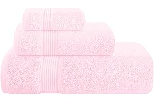 Belizzi Home Ultra Soft 3 Pack Cotton Towel Set, Contains a Bath Towel 28x55 inch, a Hand Towel 16x24 inch & a Wash Coth 12x12 inch, Ideal Everyday use, Compact & Lightweight - Pink