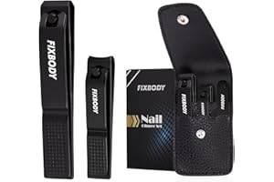 FIXBODY Nail Clipper Set, Ultra Sharp Black Stainless Steel Fingernail & Toenails Clipper and Nail File with Leather Travel Case,Great Christmas Gift,Stocking Stuffers for Men and Women