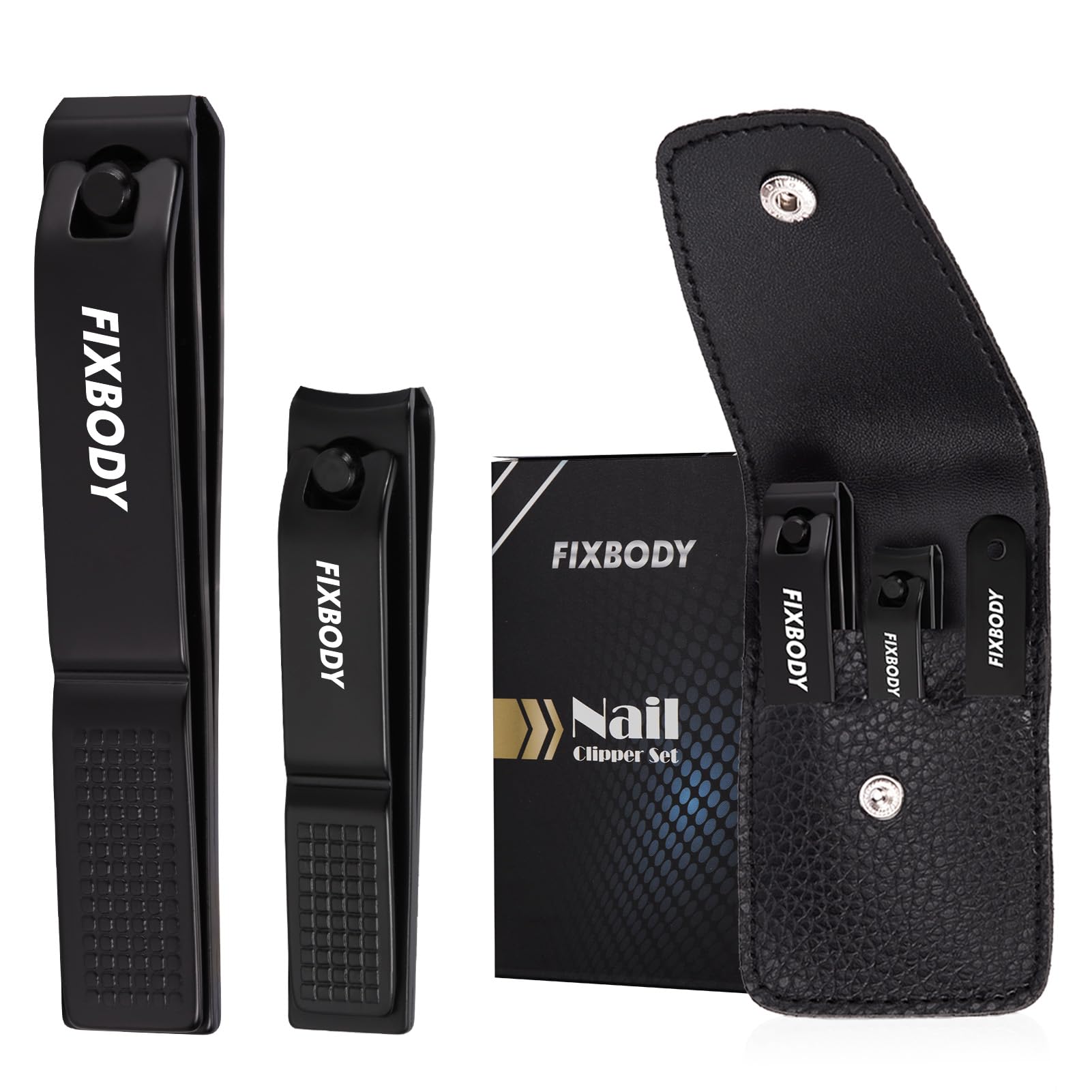 Nail Clipper Set, Ultra Sharp Black Stainless Steel Fingernail & Toenails Clipper and Nail File with Leather Travel Case,Great Christmas Gift,Stocking Stuffers for Men and Women