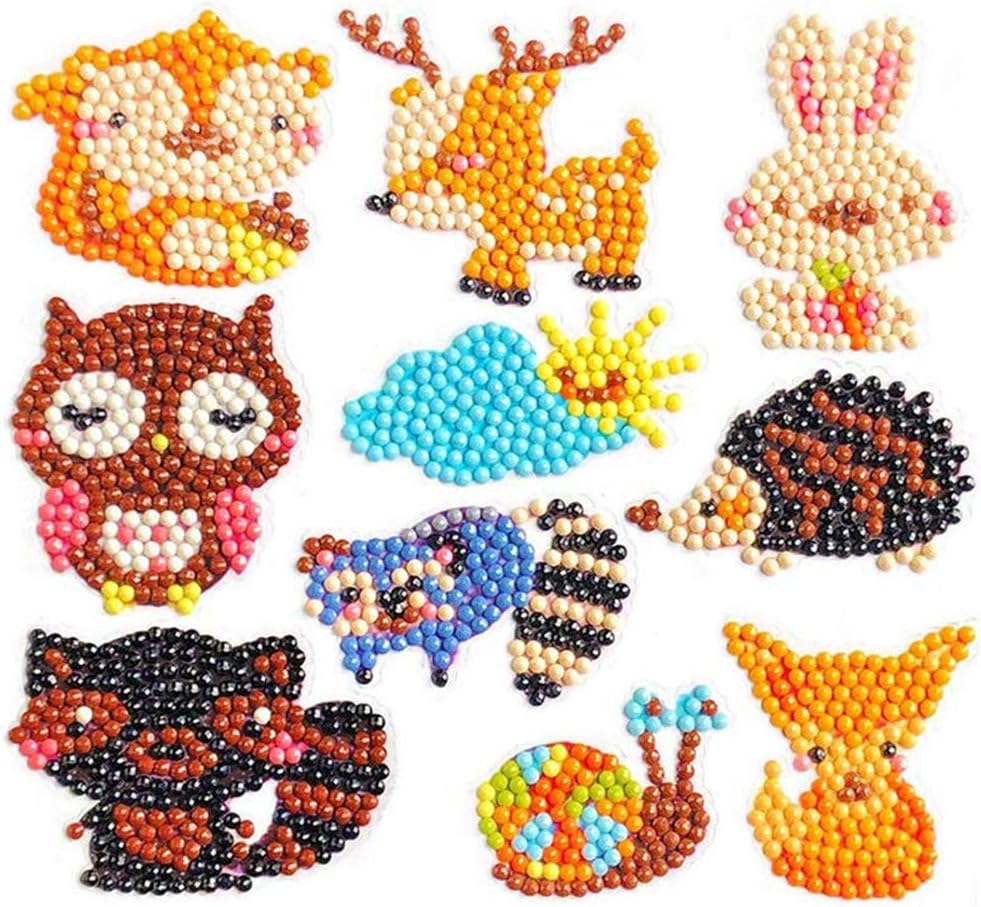 Finduat 5D DIY Diamond Painting Kits for Kids, Mosaic Sticker by Numbers Kits Arts and Crafts Set for Children ( Jungle Animals, 10 Piece )