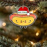 Cute Hot Dog Christmas Ornament, Fast Food Ornaments for Xmas Tree Hanging, Kawaii Sausage Hot Dog Lovers Gifts for Kids, Hotdog Ornament Santa Hat Holiday Decor, Foodie Friends Gift, Glizzy Gobbler
