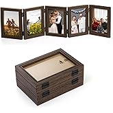 Covzoe 5 Folding Accordion Picture Frame, 4 x 6 Inch Hinged Wood Photo Frame for Tabletop Display Multiple Family Pictures, Foldable High Definition Rustic Photo Collage for Birthday Christmas Lover Gift