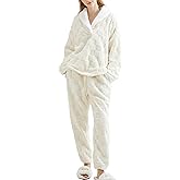 Lentta Women's Fleece Pajamas Sets Fluffy Sleepwear Warm Sherpa Textured 2 Piece Pjs Set with Pockets