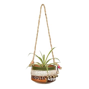 Jute Embellished Brown Hanging Earthen Planter
