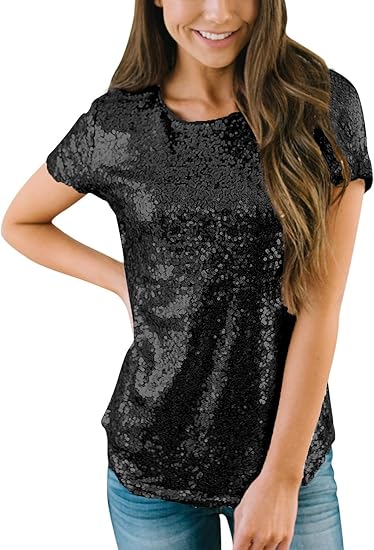 womens black sparkly tops