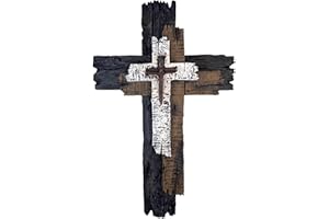 Top Brass Decorative Wall Cross – 12” Rustic Multi Layered Weathered Wood Look – Spiritual Jesus Art Décor/Crucifix Sculpture