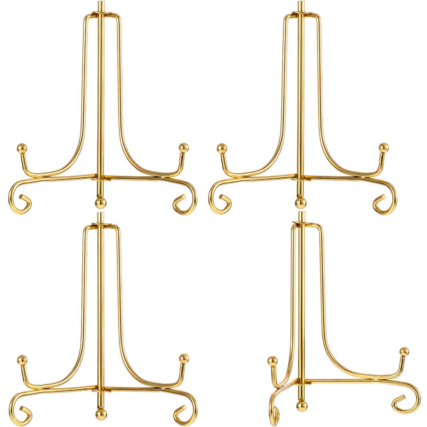 Tatuo 4 Packs Iron Display Stand, Iron Easel Plate Display, Photo Holder Stand for Home Decoration (Gold, 4 Inch)