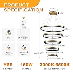 Benkut 5-Rings Modern LED Chandelier Black Gold
