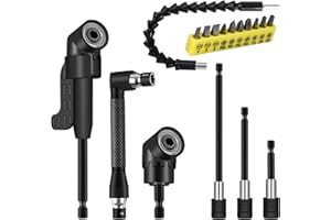 DUALSHINE 17 Pcs Flexible Drill Bit Extension, Include 2 Pcs Hex Shank 105° Right Angle Drill Attachment 3Pcs Drill Bit Holder 10 Short Screwdriver Bits 90° Angled Bits and Bendable Drill Bit Extension