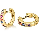 Gacimy Gold Huggie Earrings for Women 14K Real Gold Plated with Multi-Color Cubic Zirconia, 1/2 Inch Small Gold Hoop Earrings Cartilage Ear Cuffs for Women