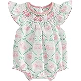 Chloefairy Newborn Baby Girl Golf Outfit Smocked Golf Cart Bubble Romper Ruffle Onesie Bodysuit Infant Summer Clothes