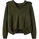 RoseSeek Women's Plus Size Hooded Sweaters Long Sleeve Knitted Jumper Pullover Tops Retro Fall Outfits