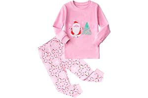 HYCLES Christmas Pajamas for Kids Girls Holiday Long Sleeve Sleepwear Santa Cotton Pajamas Sets for 2-12T Boys/Toddler Pjs
